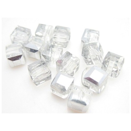 Firkantet elektro glasperle 4 x 4/ 1 mm - grå/sølv-  14 STK