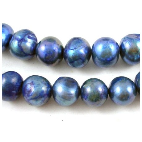 Ferskvandsperle 9-10 mm - petrol blå - 10stk