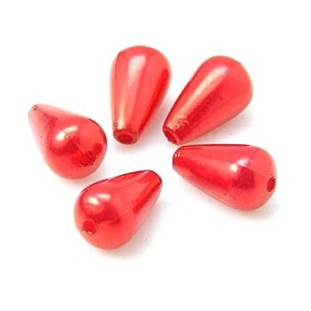 Dråbe perle 15 mm  rød - 4 stk