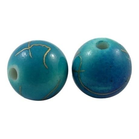 Guld streg og turkis 10 mm  - 10 STK