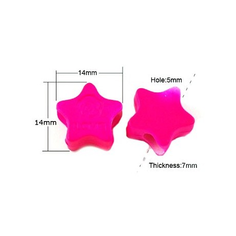Neon perle stjerne pink   - 14 stk