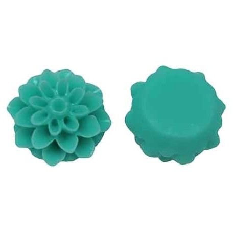 Resin blomst 15 mm TURKIS GRØN  - 2 stk