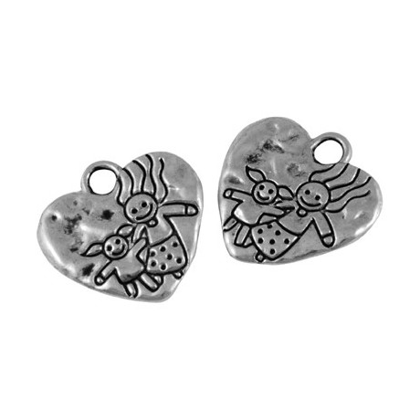 Hjerte med mor og barn 16 mm sølv - 2 stk