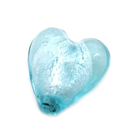 Glas hjerte folierede turkis 12 mm - 2 stk