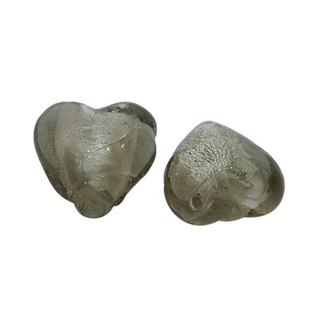Glas hjerte folierede smoked grå  12/2 mm - 2 stk