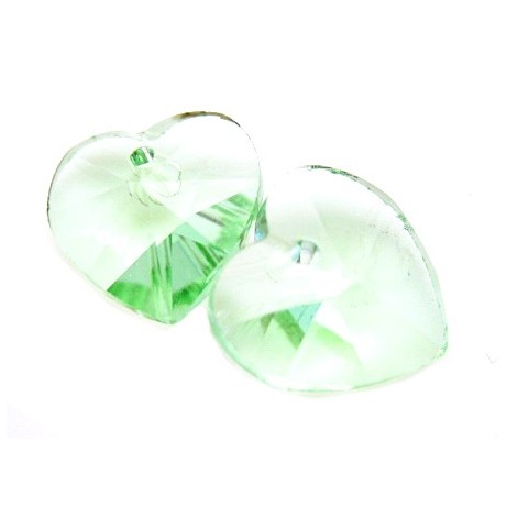Glas facceteret hjerte  grøn11 mm - 2 stk