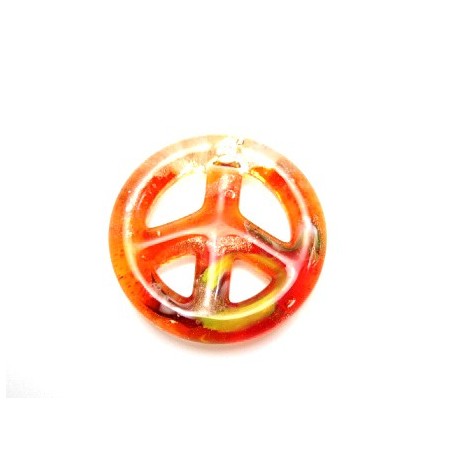 Glas peace tegn orange / rød - 25 / 2 mm