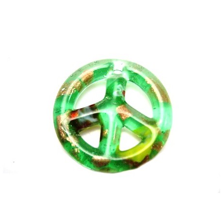 Glas peace tegn grøn / guld - 25 / 2 mm