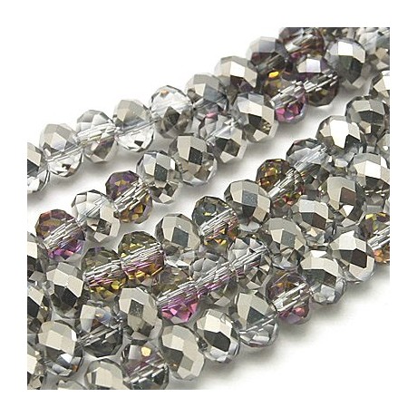 Facet glas perle 3 x 2 / 1 mm grå / sølv - 1 streng