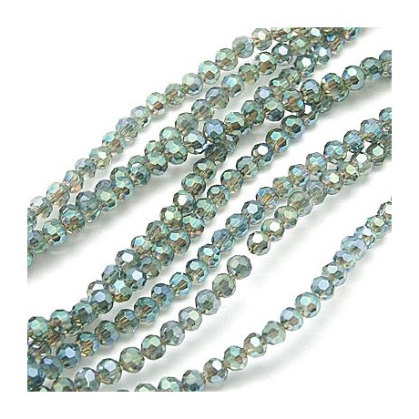 Facet glas perle 3 x 2 / 1 mm grøn / turkis - 1 streng