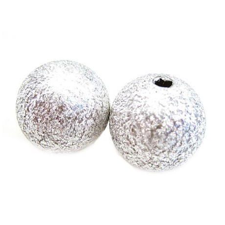 Silkebørstet sølv perle 12 mm - 10 stk