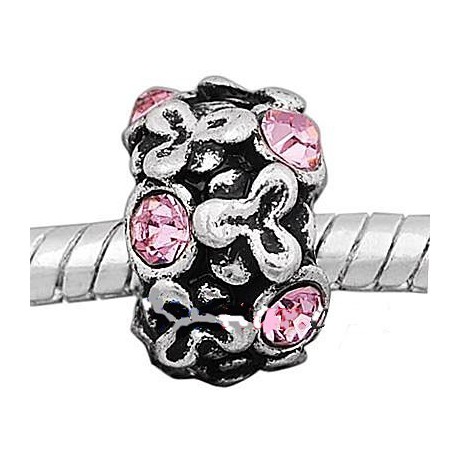 Antik sølv led  / Charms med rosa stene 12 / 4,5 mm