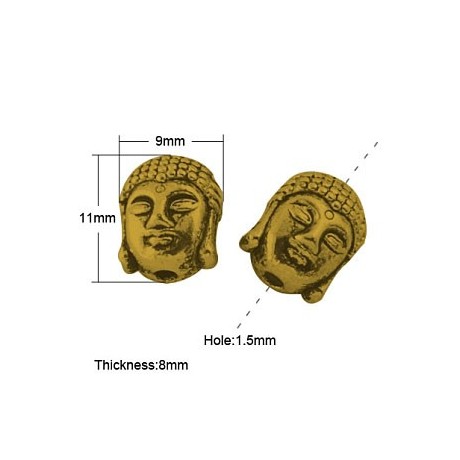 Buddha  11 x 9 mm 2 mm hul guld - 2 stk