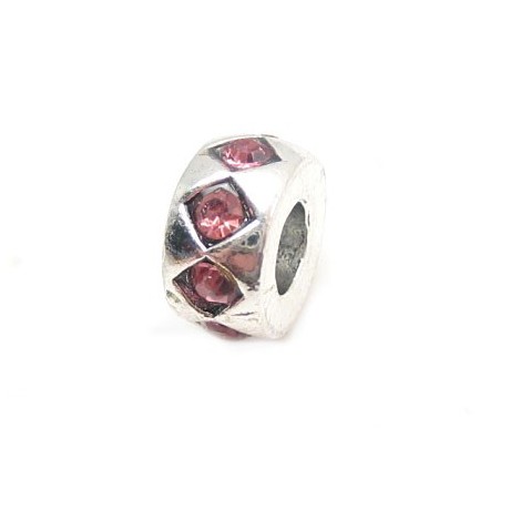 Perle / charms med pink stene 11 / 5 mm