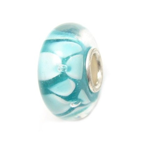 Glas led / charms med flotte blomster i turkis