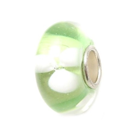 Glas led / charms flot i grøn med blomst