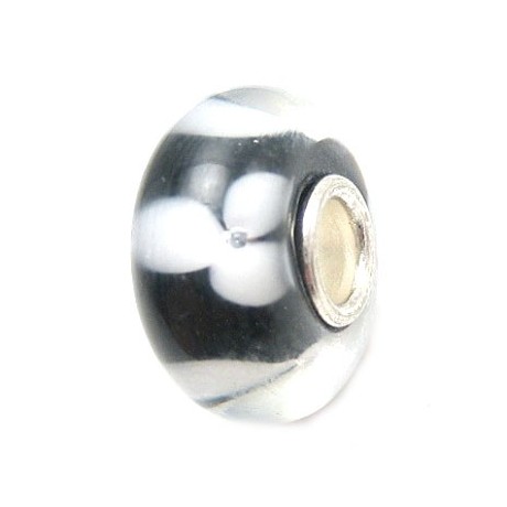 Glas led / charms flot i sort med blomst