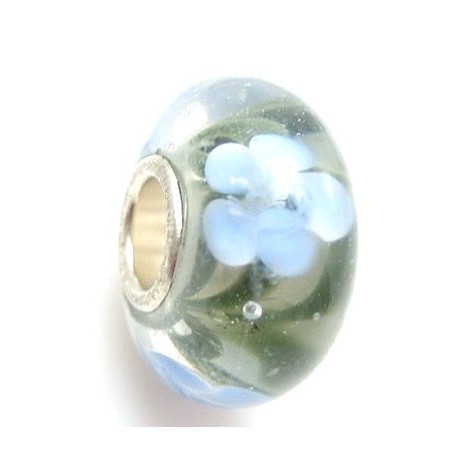 Glas led / charms flot i blå / grøn med blomst