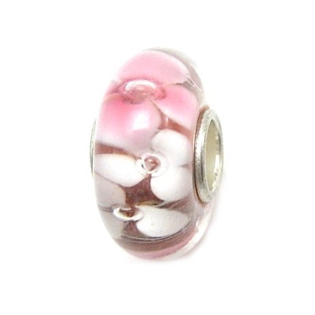 Glas led / charms flot i rosa / rød med blomst