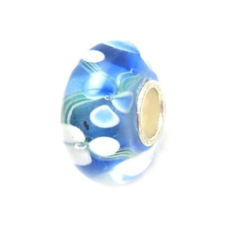 Glas led / charms flot i blå med blomst