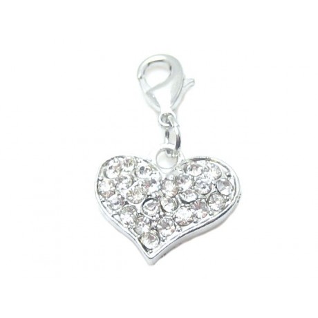 Hjerte med klare stene og karabin hagelås 18 mm +