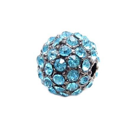 Rhinstens perle sort m/  turkise stene 10 mm - EKSKLUSIV.
