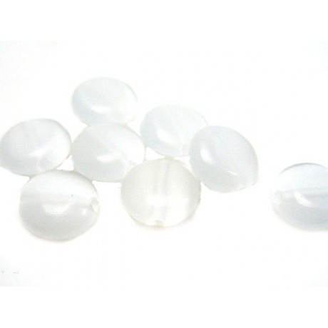 Cat eye perle 8 mm flad - hvid  8 stk-