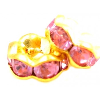 Guld rondel 6mm - rosa - 4 stk