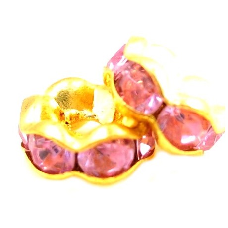 Guld rondel 6mm - rosa - 4 stk