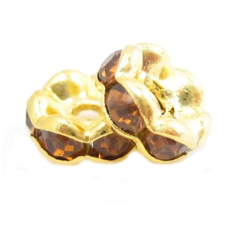 Guld rondel 6mm - mellem brune sten - 4 stk