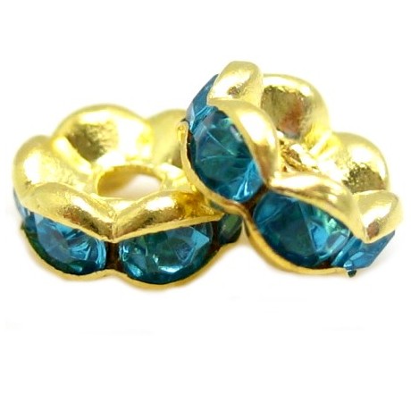 Guld rondel 6 mm - turkis - 4 stk