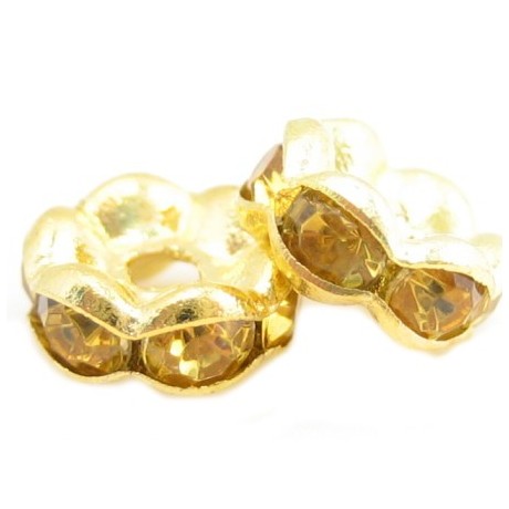 Guld rondel 6mm - gule stene - 4 stk