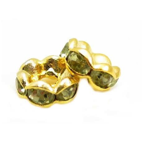 Guld rondel 6 mm -  lys grøn - 4 stk