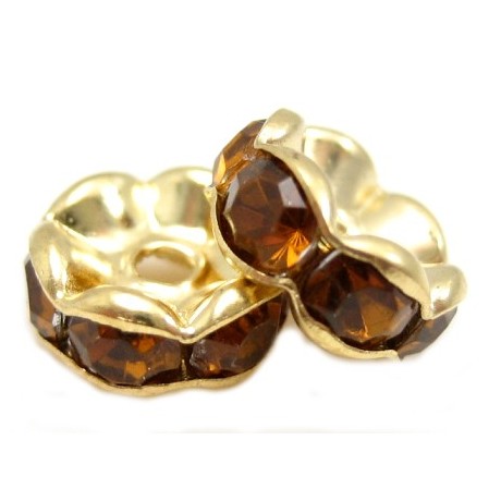 Guld rondel 8mm - brune stene - 2 stk