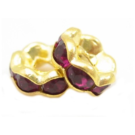Guld rondel 6 mm mørk fuchsia - 4 stk
