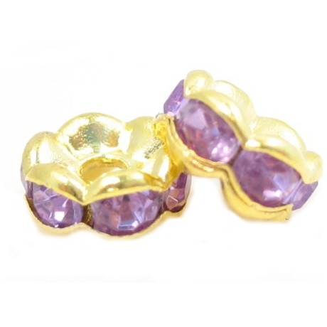 Guld rondel 6mm - lys lilla - 4 stk