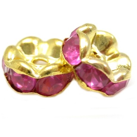 Guld rondel 8mm - rosa/pink stene - 2 stk