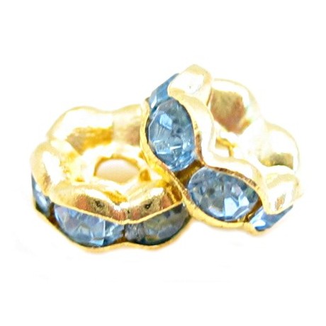 Guld rondel 6mm - isblå - 4 stk