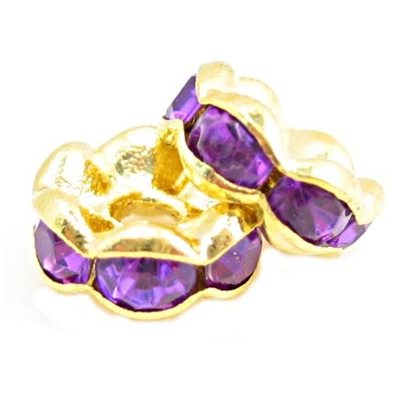 Guld rondel 6mm - mørk lilla - 4 stk