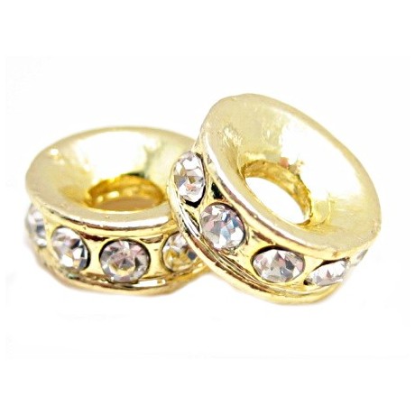 Kraftig guld rondel med smukke stene 11,5 / 4 mm - 2 STK