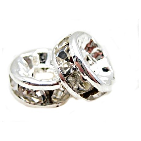 Sølv fs rondel 6 mm - klare stene - 4 stk