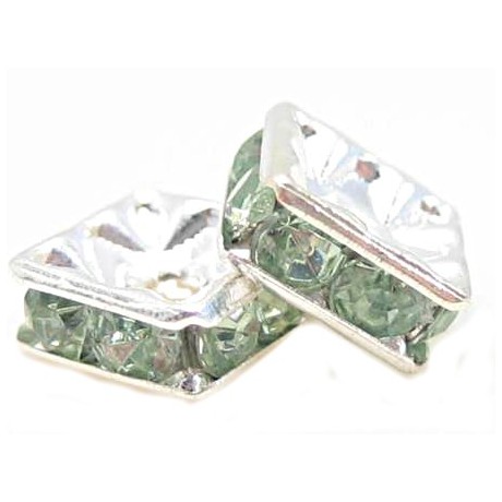 Firkantet fs rondel 6 mm - lyse grønne stene - 4 stk