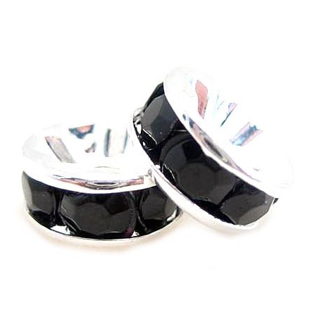 Sølv fs rondel 8mm -  sorte stene  - 2 stk