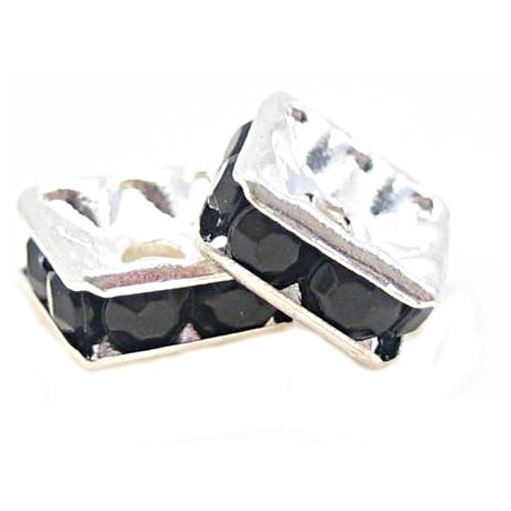 Firkantet rondel fs 6mm - sorte stene - 4 stk