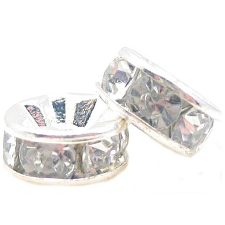 Sølv fs rondel 8mm - klare stene - 2 stk