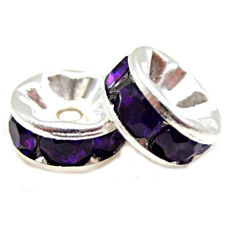 Sølv fs rondel 8mm - mørk lilla - 2 stk
