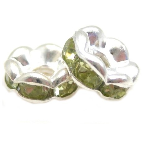 Sølv fs rondel 6mm - lys grøn - 4 stk