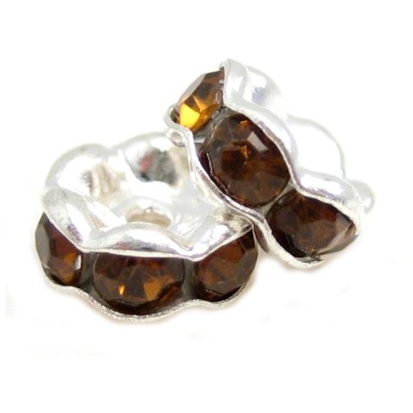 Sølv fs rondel 6mm - brune sten - 4 stk
