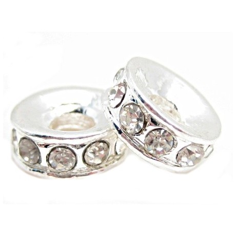 Kraftig sølv rondel med smukke stene 11,5 / 4 mm - 2 STK