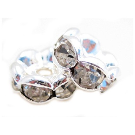 Sølv fs rondel 8mm - klare stene 2 stk